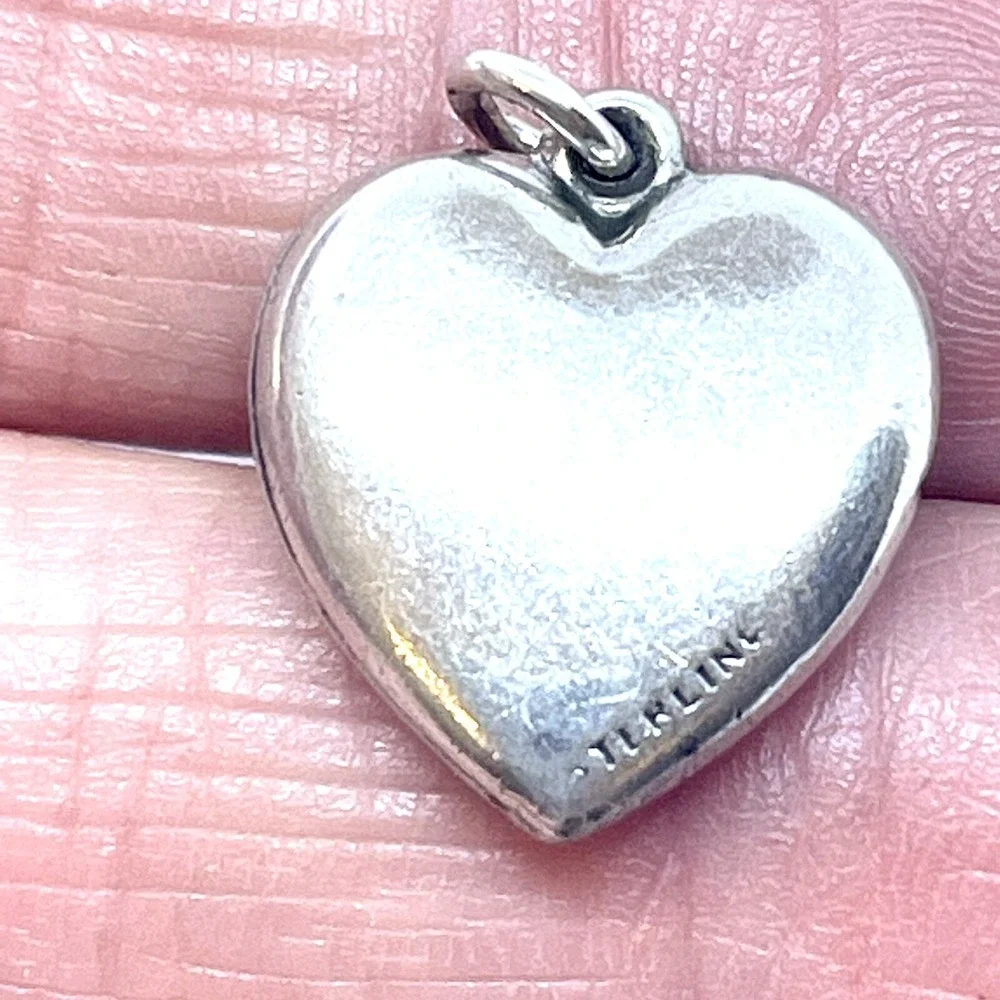 US Army Artillery Military Cannon Puffy Heart Charm Sterling Silver Repousse VTG